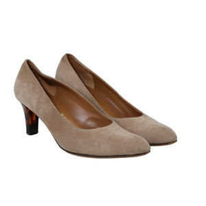 Salvatore Ferragamo Camel Beige Suede Pumps Tortoise Heel Womens Size 7.5 B
